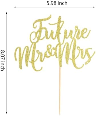 1Pc Future Mr and Mrs Cake Topper, Bridal Shower Cake Pick Decorations- for Wedding Engagement Theme Party Decoration, Bachelor Party Decorations Supplies - Gold Glitter