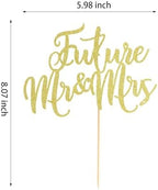 1Pc Future Mr and Mrs Cake Topper, Bridal Shower Cake Pick Decorations- for Wedding Engagement Theme Party Decoration, Bachelor Party Decorations Supplies - Gold Glitter