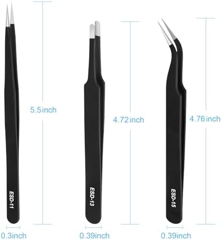 3PCS Precision Tweezers Set, Upgraded ESD high-end anti-static for Craft, Electronics, Soldering, Laboratory Work, Soldering, Model, Eyelash Extensions, Nail stickers, Jewelry-Making