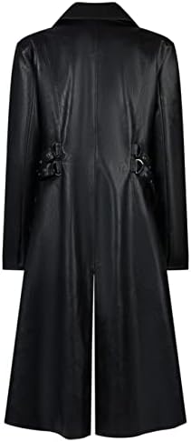 Men's 70s PU Leather Trench Coat Long German Style Punk Motorcycle Jacket Black Fuxs Leather Zipper Coat