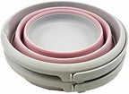 SAMMART Set of 2-5.5L (1.4 gallons) Collapsible Plastic Bucket - Foldable Round Tub with Hanle - Portable Fishing Bucket - Pop Up Saving Outdoor Waterpot. (Grey/Pale Pink (Set of 2))