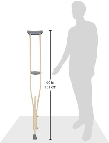 Sammons Preston Wooden Crutches, Adult Size, Latex Free, Sturdy Leg Supports for After Injury or Post Surgery, Adjustable Height and Handle Crutches for Elderly, Handicapped, and Disabled users