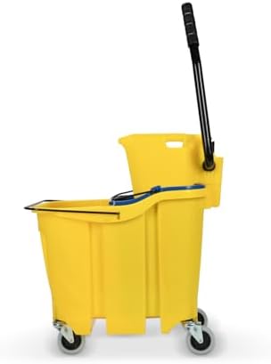 Carlisle FoodService Products Omnifit Mop Bucket with Side Press Wringer and Soiled Water Insert for Floor Cleaning, Kitchens, Restaurants, And Janitorial Use, Polypropylene (Pp), 35 Quarts, Yellow