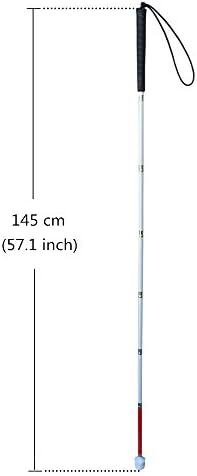 Aluminum Mobility Folding White Cane for Vision Impaired and Blind People (Folds Down 7 Sections) (Black Handle, 145cm (57.1 inch))