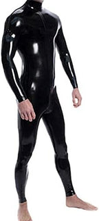 Neck Entry Black Latex Catsuit Shoulder and Crotch Zipper for Men Rubber Bodysuit Jumpsuit