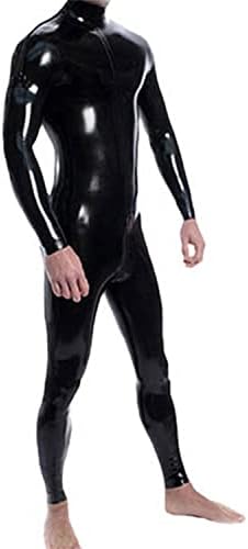 Neck Entry Black Latex Catsuit Shoulder and Crotch Zipper for Men Rubber Bodysuit Jumpsuit