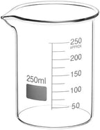 QWORK 250ml Glass Beaker, 6 Pack Borosilicate Griffin Low Form Beakers with Graduation