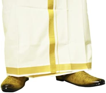 Cotton Dhoti Vesti Mundu 2 mtrs Cream Color single Layer with golden zari border