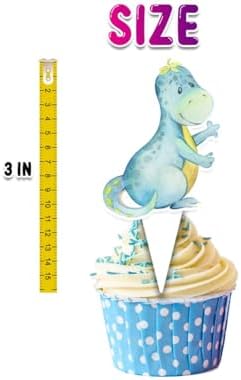 24 PCS Dinosaur Cupcake Toppers - Cute Dino Party Decorations for Kids Birthday and Baby Showers