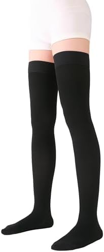 TOFLY® Medical Thigh High Compression Stockings for Women & Men, Closed Toe, Opaque, Firm 20-30mmHg Graduated Compression Socks with Silicone Band, Support for Varicose Veins, Edema, Travel,Black L