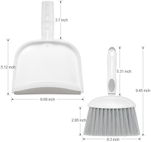 NACENA Small Dust Pan and Brush Set, Mini Broom and Dustpan Set Small Hand Broom and Brush Combo Dust Pan with Teeth for Home Cleaning Drawers Desktop Sofas and Outdoor, White & Gray