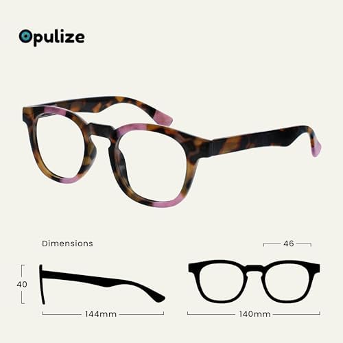 OPULIZE AVA Reading glasses for Women Men,Scratch Resistant Round frame with Spring Hinges, Mixed - Brown With Pink Purple Red Turquoise +2.5 (Pack of 4)