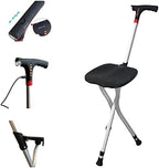 Dr@home Multifunctional Seated Cane-Adjustable Walking Cane with Folding Seat-LED Lights,Emergency Alarm-Senior Mobility Aid