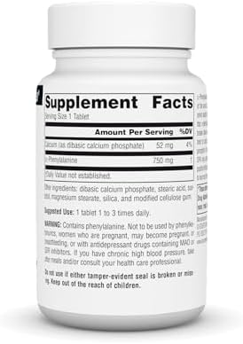 Source Naturals DLPA DL-Phenylalanine Supplement That Supports an Alert State* - 750 mg - 30 Tablets