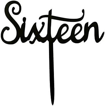 Sixteen Cake Topper, Sweet Sixteen, 16th Birthday, 16th Anniversary Party Decorations Supplies Acrylic Cake Topper (A - Black)