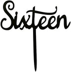 Sixteen Cake Topper, Sweet Sixteen, 16th Birthday, 16th Anniversary Party Decorations Supplies Acrylic Cake Topper (A - Black)