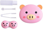 2 Pcs Pink Pig Contact Lens Case Travel Kit, Cute Portable Panda Bear Animal Contact Lens Box Holder Soak Storage Container with Mirror Bottle Tweezers Stick Remover Tool(Random 2 Style)