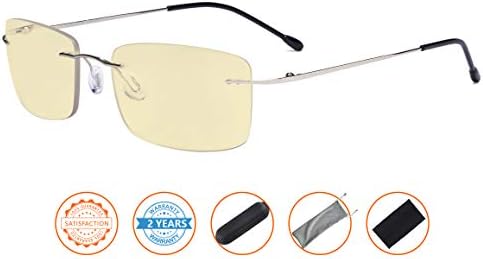 CessBlu Blue Light Blocking Glasses for Men Reading Computer Anti Glare UV Eyeglasses Flexible Rimless Yellow Filter