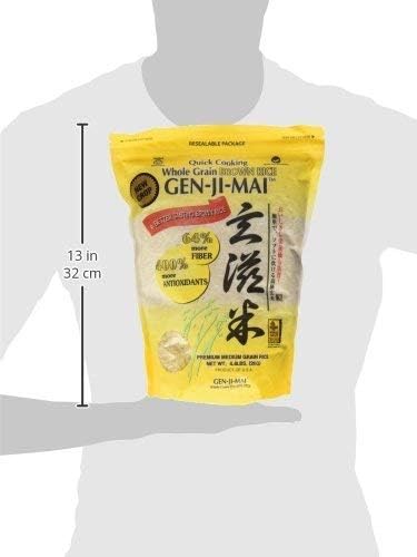 Gen-Ji-Mai Quick Cooking Brown Rice for Meal Prep and Bulk Cooking - Gluten-Free, Vegan, Paleo, Non-Allergenic with 64% more Fiber - Soft and Chewy Texture (4.40 lb bag)