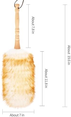 Lambswool Duster with Solid Wooden Handle,Leather Hang Strap,Comfortable Grips 19.6 inch Long Natural Feathers Dusters for Cleaning Wall Plant Desk Blind Cleaner Duster Tool