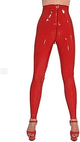 Red Latex Rubber Gummi 0.40mm Legging Pants Trousers Front Zipper （Shoes Not Included）,Red,3X-Large