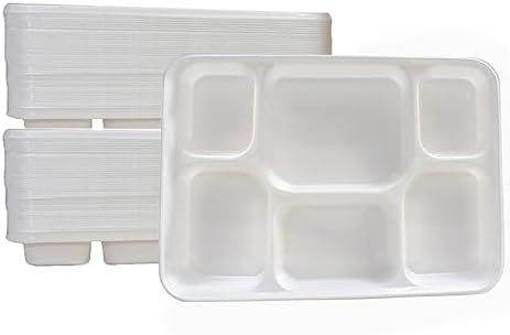 6 Compartment White Disposable Party Thali Plates (100 Pack)