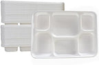 6 Compartment White Disposable Party Thali Plates (100 Pack)