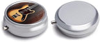 Guitar Musical Instrument Pill Case Metal Round Portable Pill Box,Waterproof Travel Pills Organizer Vitamins Medicine Storage Box for Travel Or Daily