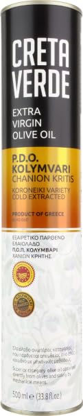CRETA VERDE | Cold Pressed 100% Greek Extra Virgin Olive Oil | P.D.O. Kolymvari Chania Crete | Koroneiki Variety | First Cold Extracted EVOO | 500ml (16.9 fl.oz) Metal Tin