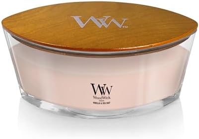 WoodWick Ellipse Scented Candle Vanilla & Sea Salt Scent Crackles as it Burns Up to 50 Hours Burn Time Premium Soy Blend Perfect for Gifting 16oz