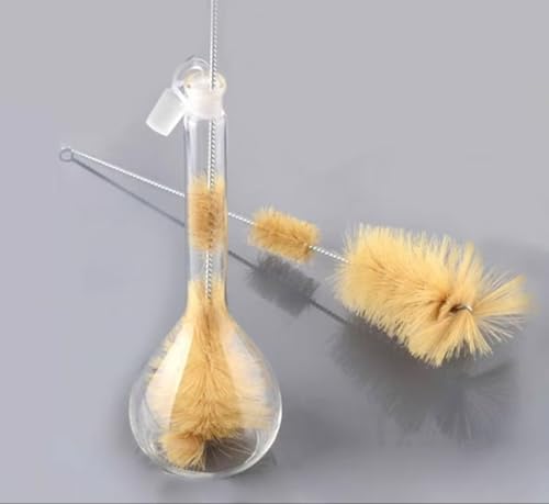 2 Pack Lab Volumetric Bottle Brush for Laboratory Glass Volumetric Bottle Tube Cylinder Triangle Flask Beaker Fat-Bellied Straw Pig Hair Brush Cleaning Brush (Yellow,250ml)