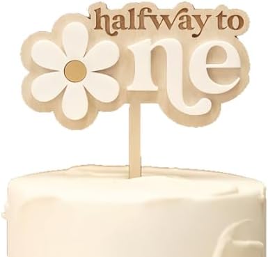 Half Way to One Cake Topper, Double Layered Daisy 1/2 Way to One Cake Decoration, Half Birthday Decoration Baby Boys Girls 6 Month Party Supplies