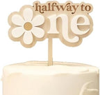 Half Way to One Cake Topper, Double Layered Daisy 1/2 Way to One Cake Decoration, Half Birthday Decoration Baby Boys Girls 6 Month Party Supplies