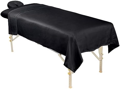 ForPro Professional Collection Premium Microfiber 3-Piece Massage Sheet Set, Black, Ultra-Light, Stain, and Wrinkle-Resistant Includes Massage Flat and Fitted Sheet and Massage Face Rest Cover