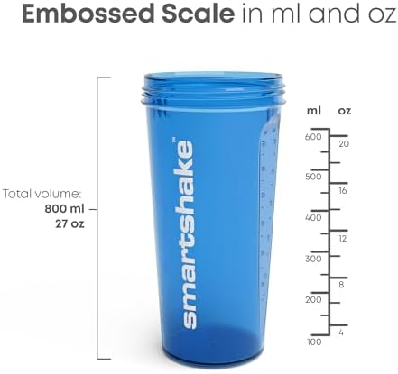Smartshake Lite 4-Pack Protein Shaker Bottle 800 ml | 27 oz - Leakproof Screw-on Lid - BPA Free – Unisex - Mist Gray, Army Green, Black, Navy Blue