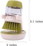 Dish Brush with Soap Dispenser, Dishwashing Kitchen Scrub Brushes Dish Scrubber with Holder Drip Tray, for Cleaning Pan, Pot, Sink(Grey)