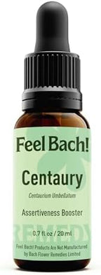Feel Bach! Centaury Natural Homeopathic Remedy - 20ml (0.7 fl oz) Dropper Flower Essence for Support Assertiveness, Avoid Conflict - Reclaim Your Power, Vegan, Gluten & Sugar-Free, Non-Habit Forming