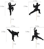 Sleyberoy 24 Piece Karate Cupcake Toppers, Taekwondo Themed Happy Birthday Party Cupcake Decorations, Shiny Black (Martial arts 24)
