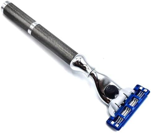 Parker 42M All-Metal Triple Blade Razor in Graphite Gray - Compatbile with Gillete Mach 3 Cartridge Refills – Deluxe Brass-Frame, Textured Grip Handle for Triple Blade Shaving