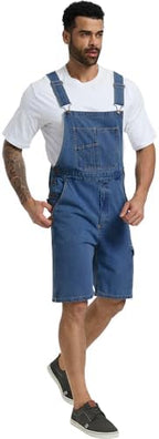 WORK IDEA Men's Denim Overalls for Men Jean Shorts, 100% Cotton, Relaxed Fit, Multi-Pocket Design Jumpsuit