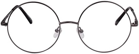 Agstum Retro Round Metal Non-Prescription Eyeglasses Frame with Spring HInge Clear Lens