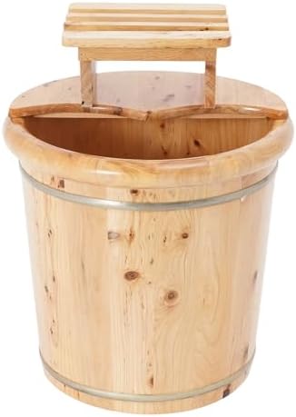 Wooden Foot Basin,15.75x15.75in Solid Cedar Wood Foot Tub With Cover Plate and Wooden Stool, Wooden Bucket Foot Bath, Pedicure Barrel for Foot Bath, Soak, Massage, Spa, Sauna