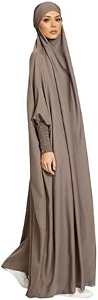 khalat Women's Solid Abaya Muslim Dress One-Piece Full Length Prayer Robe Overall Hijab Thobe Hooded Abaya Dress