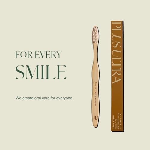 Plus Ultra Bamboo Toothbrush - BPA Free Soft Bristles for Adults - Dentist-Approved All-Natural with Brush Smile Repeat Etched on Handle