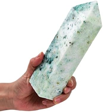 JIC Gem Natural Large Phoenix Pine Obelisk Quartz Crystal Wand Tower Point Chrysocolla Crystal Healing Wand Reiki Decor 1.8-2.2 Lbs