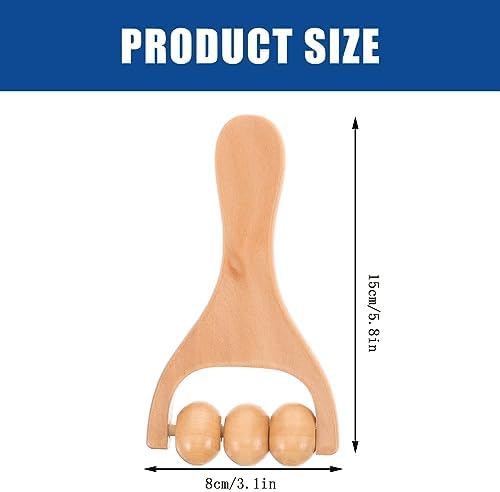 Ciieeo 2Pcs Wooden Massage Roller Set - Handheld Wood Massage Tools for Neck Back Leg Foot Manual Cellulite Massager Muscle Relief (3 Bead Gear Roller)