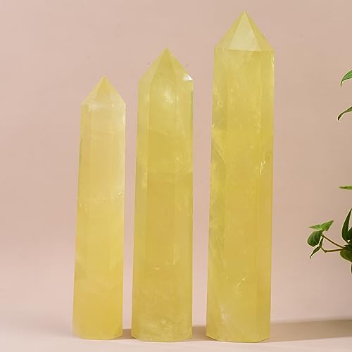 Large Natural Citrine Healing Crystal Wand 5.9-6.69" Natural Crystal Tower 6 Faceted Chakra Crystal Point Meditation Therapy Reiki Energy Stone Home Decor Collection Gift