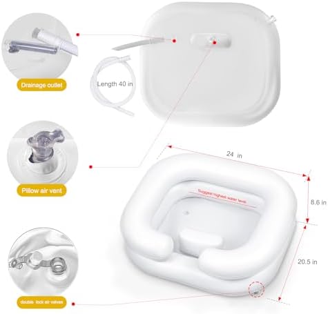 Inflatable Shampoo Basin for Bedridden and Disabled, Portable Shampoo Bowl for Injured, Hair Washing Basin for Childred, Pregnant Woman, Easy Hair Washing at Home (White)