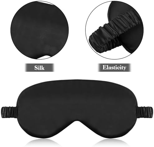2 Pack Sleep Mask Silk Eye Mask Cover for Sleeping, Soft Satin Blindfold with Elastic Strap, Comfortable Night Sleeping Mask for Women Men (Black)