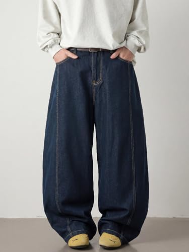 Baggy Hip Hop Jeans for Men Wide Leg Skater Denim Pants Casual Loose Fit Long Trousers